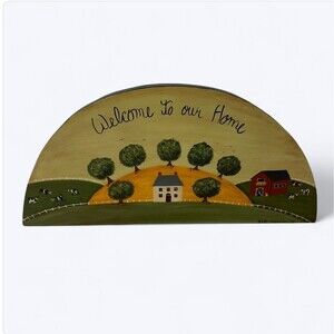 Vintage Folk Art Welcome Sign S+R Marano '94 Hand Painted Farmhouse Country Wall